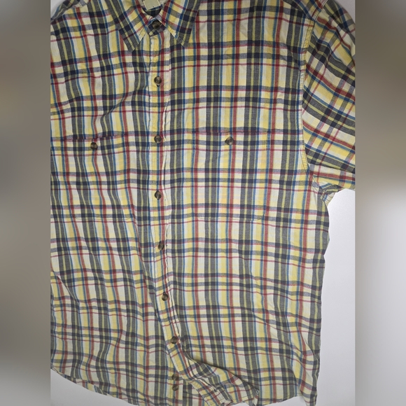 Eddie Bauer Mens Large Long Sleeve Button Up Plaid Yellow, Red, Blue - Picture 14 of 15